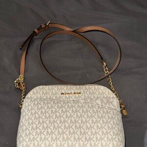Michael Kors Cream and Brown Crossbody Bag with Gold Hardware
